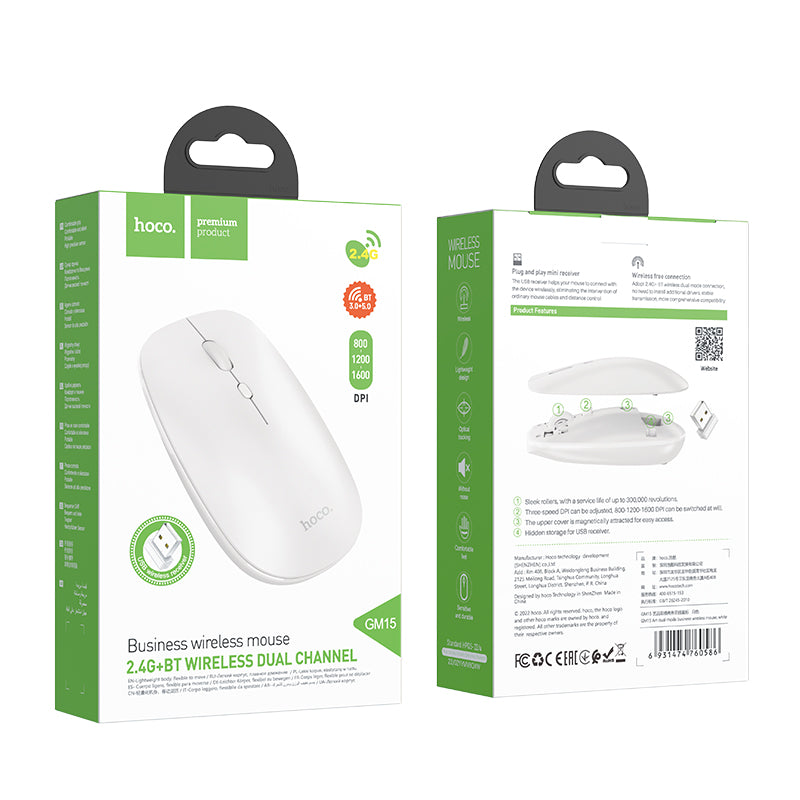 GM15 Art Dual-mode Business Wireless Mouse (Black, White Color) - hocotech