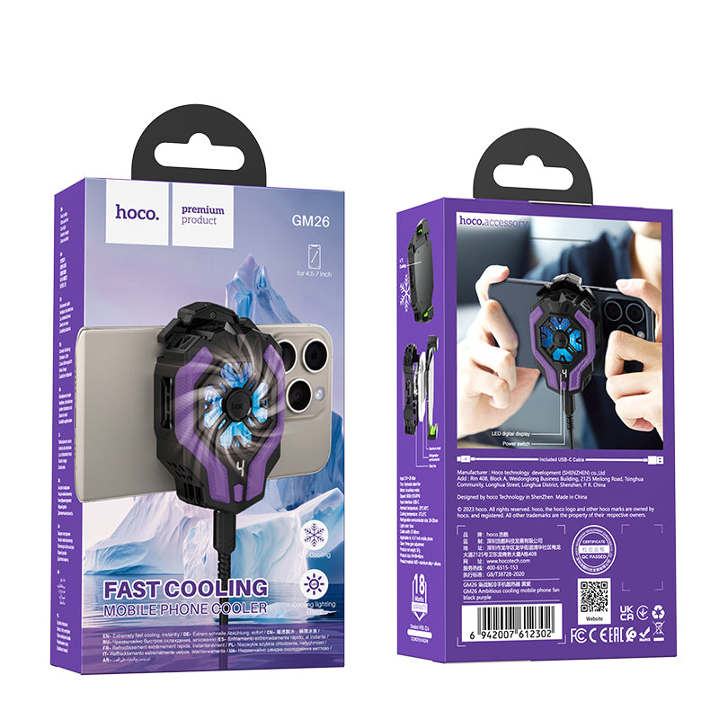 GM26 Cooling Mobile Phone Fan (Black & Purple Color) - hocotech