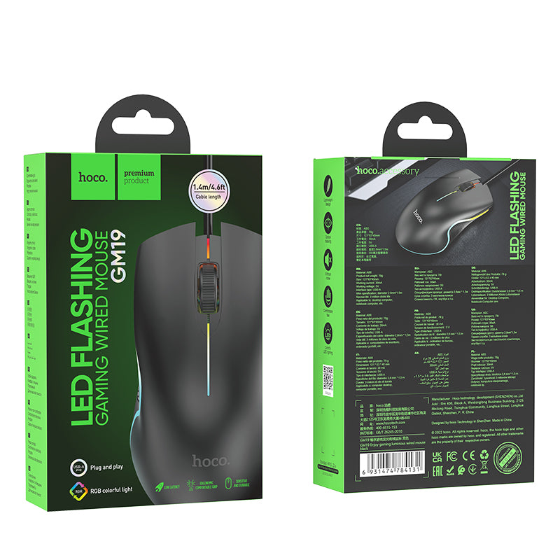 GM19 Enjoy Gaming Luminous LED Wired Mouse (Black Color) - hocotech