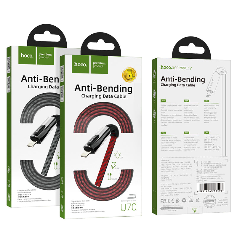 U70 Splendor Anti-Bending Charging Data Cable for iP - hocotech