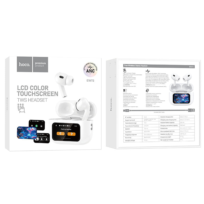 EW72 Soar True Wireless ANC Noise Reduction Touch Screen Bluetooth Headset (White Color) - hocotech