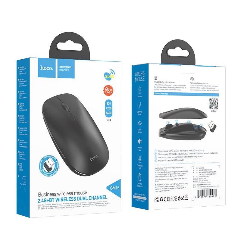 GM15 Art Dual-mode Business Wireless Mouse (Black, White Color) - hocotech