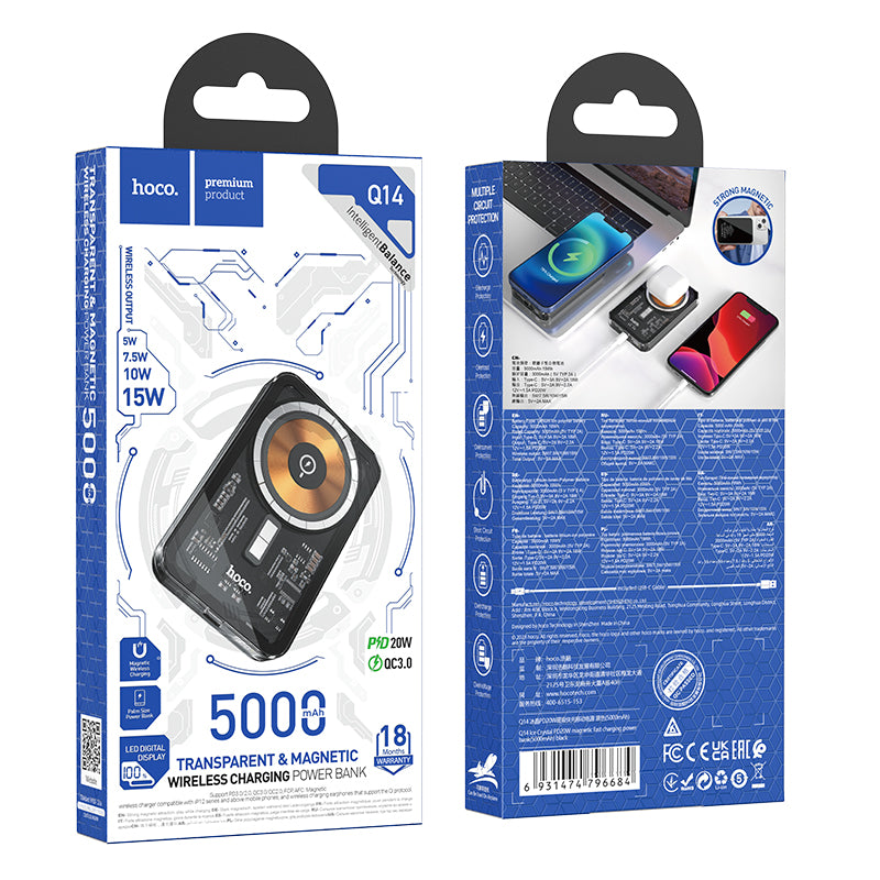 Q14 Transparent PD20W Magnetic Fast Charge Power Bank 5000mAh - hocotech
