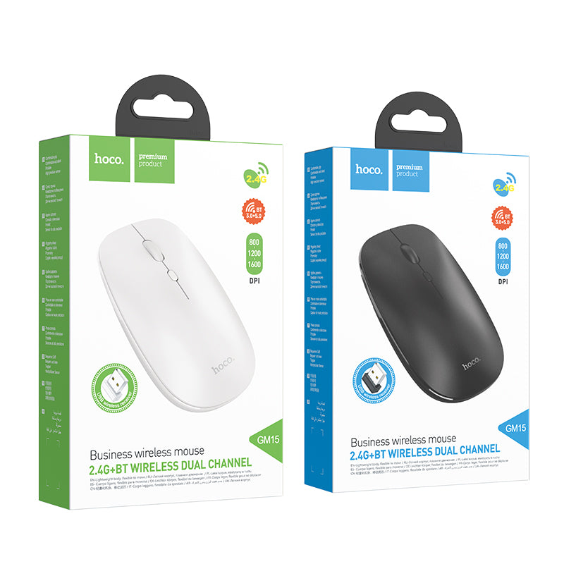 GM15 Art Dual-mode Business Wireless Mouse (Black, White Color) - hocotech