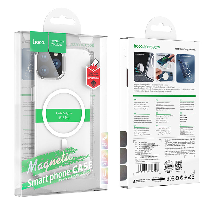 Magnetic Smart Phone Case Anti-Fall for iPhone 15 Pro Transparent - hocotech