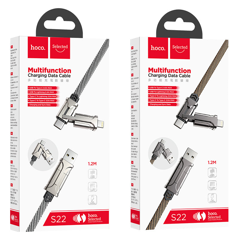 S22 Multi Function Charging Data Cable Type-C to Type-C, Type-C to iP - hocotech
