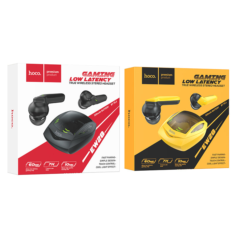 EW28 Magic True Wireless Bluetooth Gaming Headset (Black, Yellow Color) - hocotech