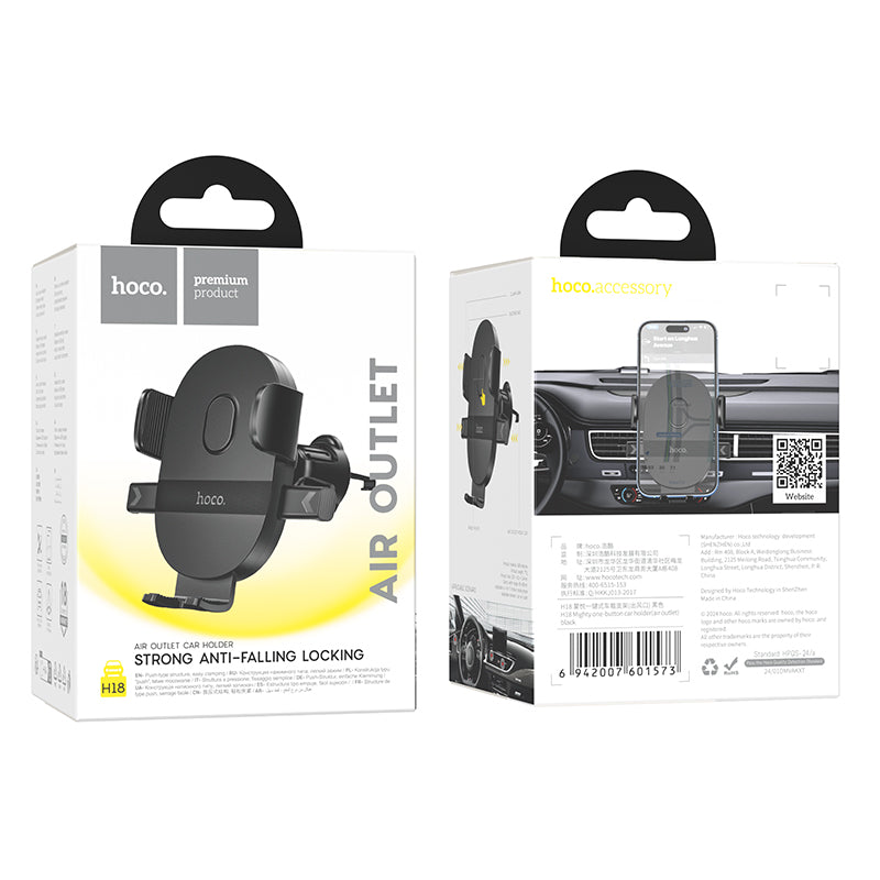 H18 Mighty One-button Car Phone Holder AirVent Black Color - hocotech