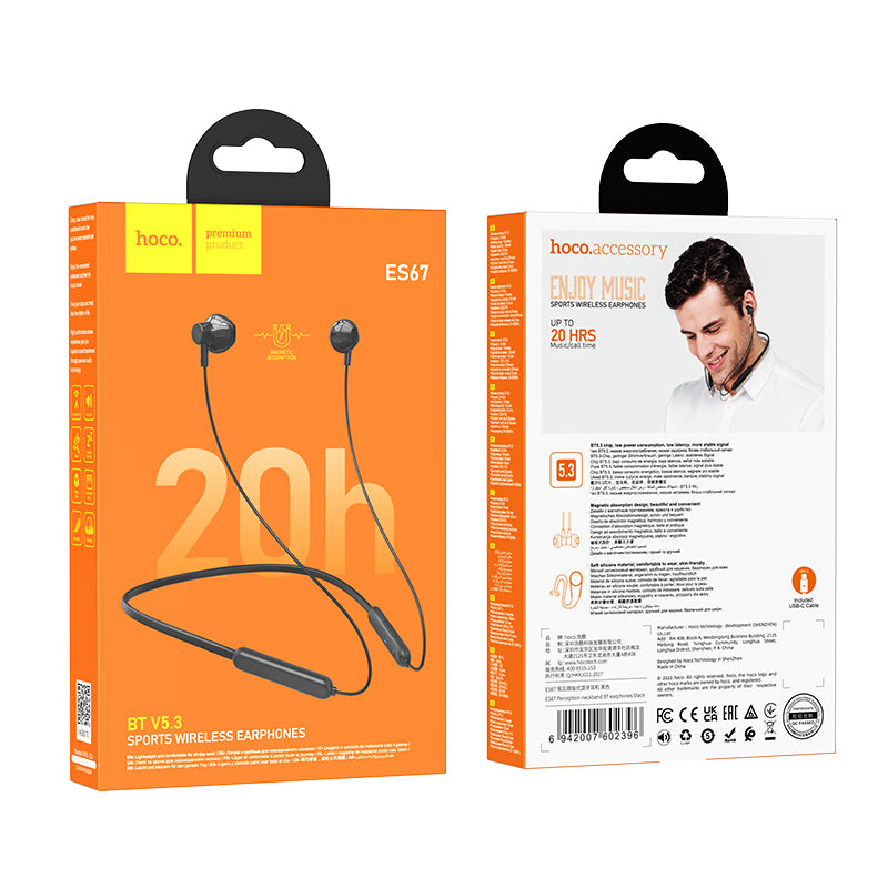 ES67 Perception Neckband Blluetooth Earphones Black Color - hocotech