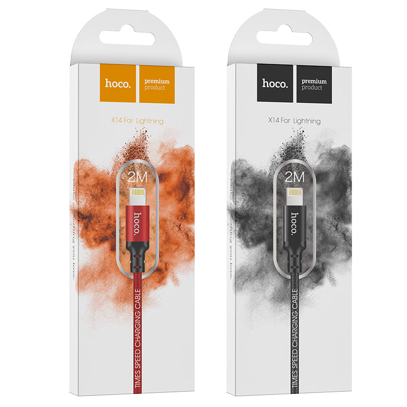 X14 Times Speed iP Charging Cable (L=2M) Black, Red Color - hocotech