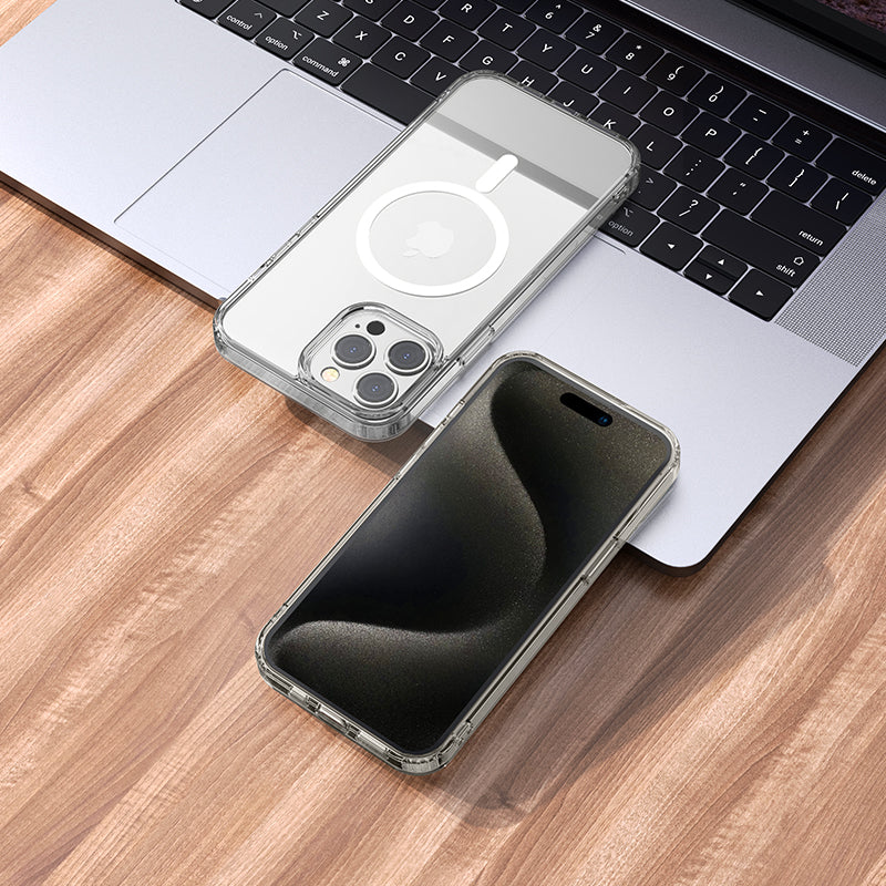 Magnetic Smart Phone Case Anti-Fall for iPhone 15 Pro Transparent - hocotech
