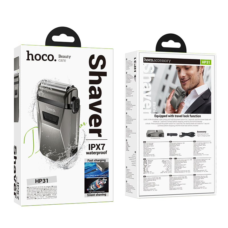 HP31 Zinc Alloy Waterproof Double-Razor Shaver (Silver, Metal Gray Color) - hocotech