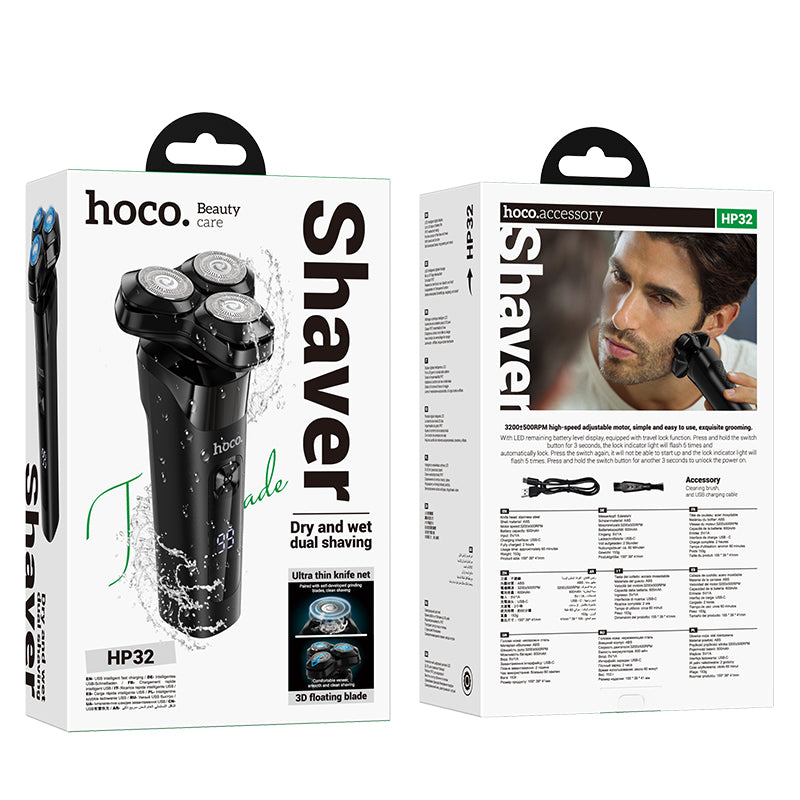 HP32 Dry and Wet Three-Blade Electric Dual Shaver (Black, White Color) - hocotech