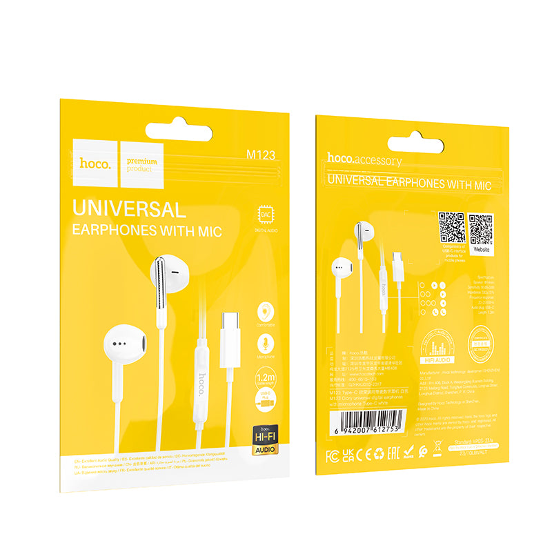 M123 Glory Universal Digital Earphones with Microphone Type-C - hocotech