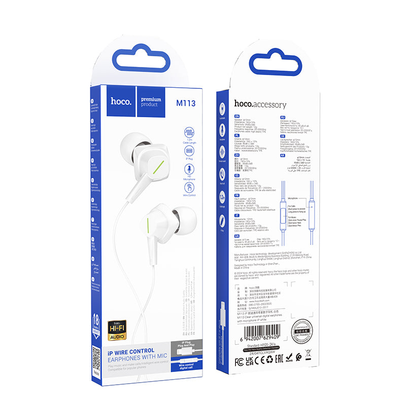 M113 Clear Universal Digital Earphones with Microphone iP - hocotech