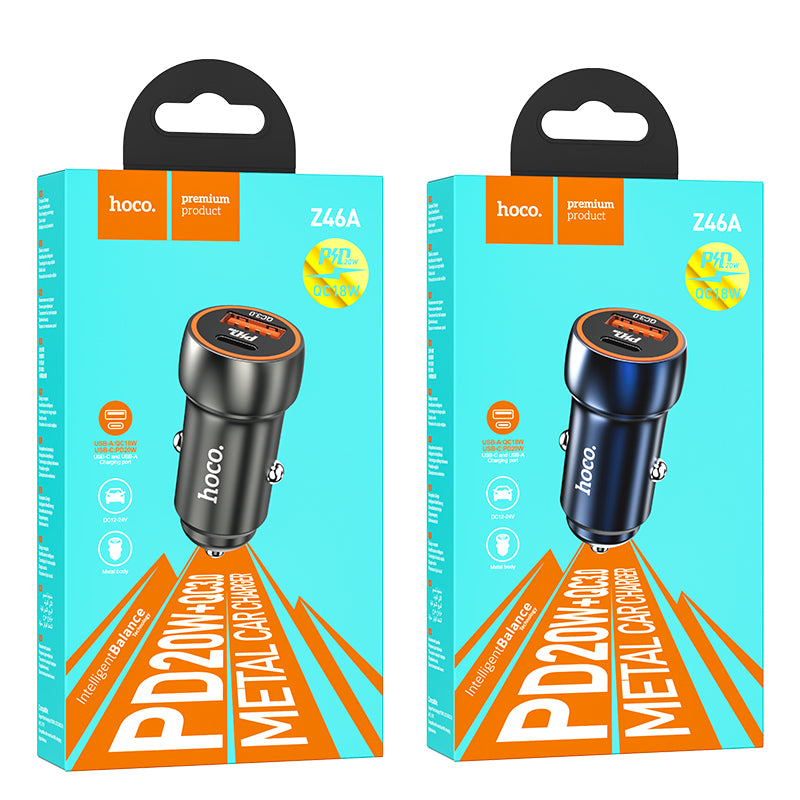 Z46A Blue Whale PD20W+QC3.0 Сar Сharger Metal Gray - hocotech