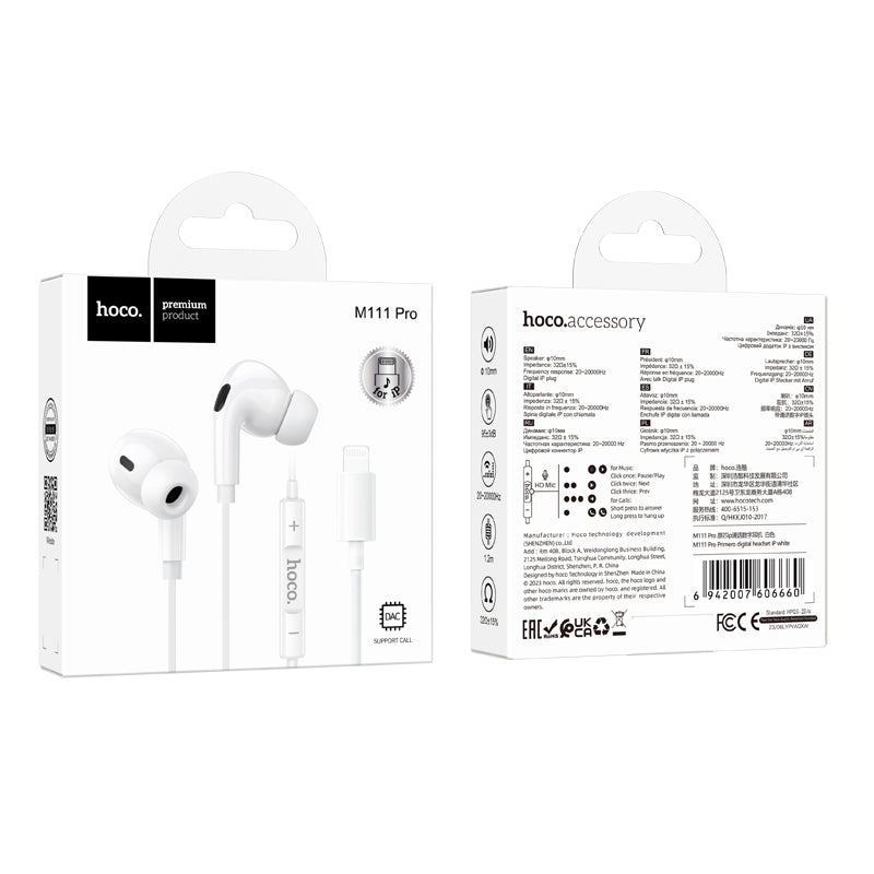 M111 Pro Primero Digital Headset iP with Volume Adjustment White Color - hocotech