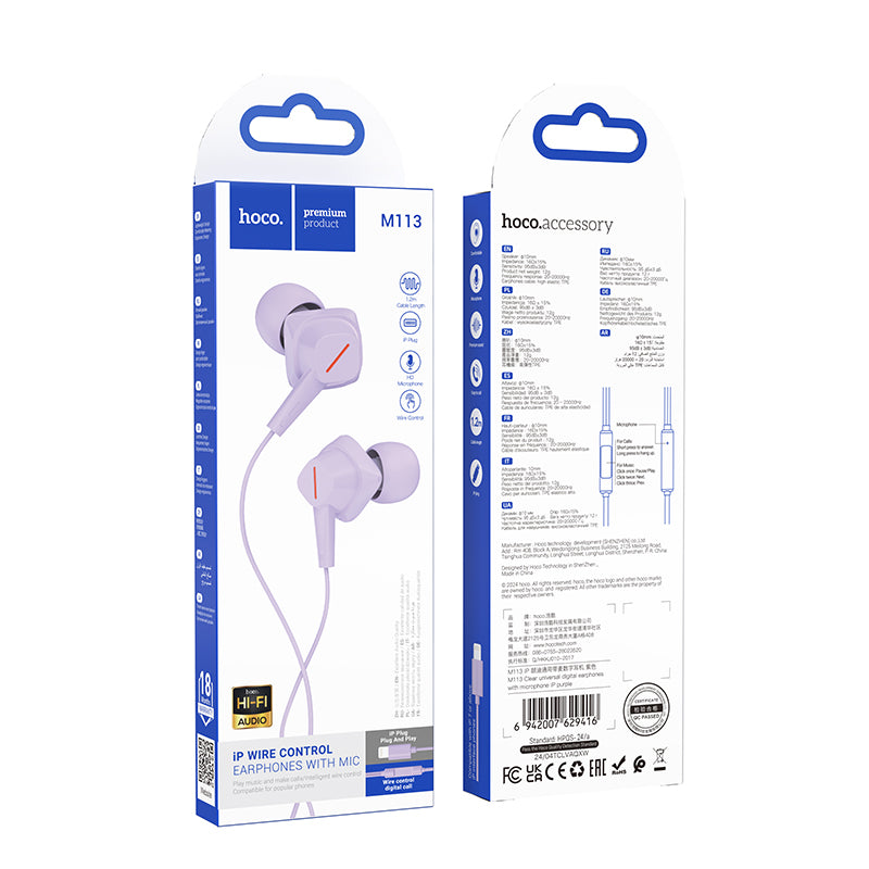 M113 Clear Universal Digital Earphones with Microphone iP - hocotech