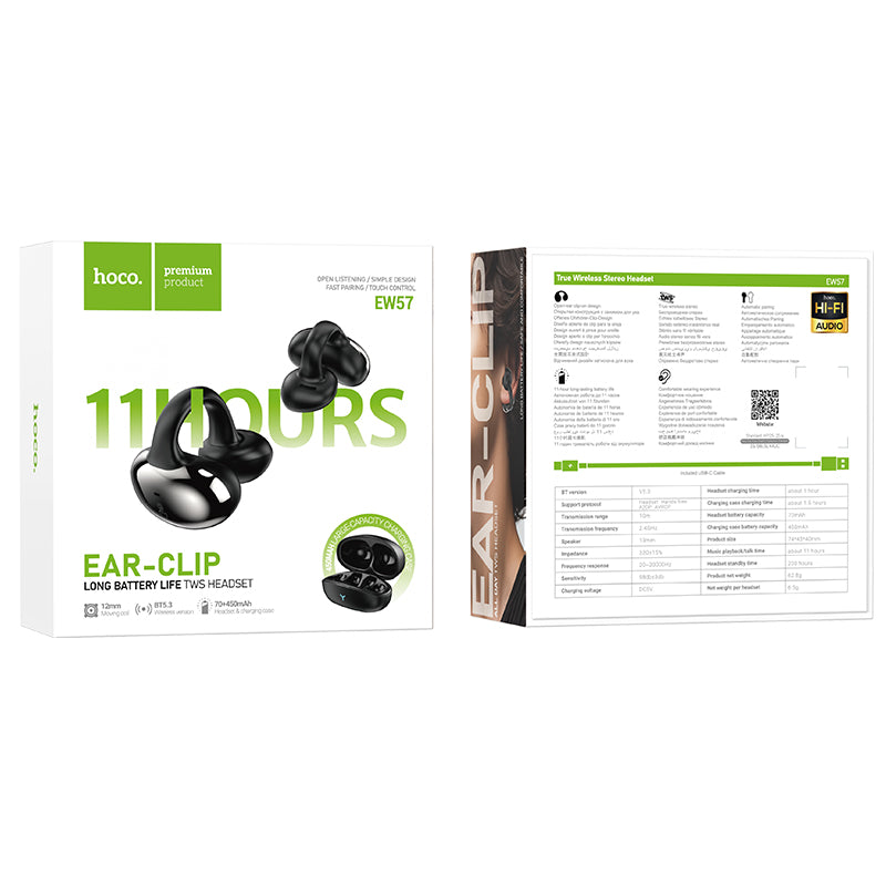 EW57 Auspicious Clip-on True Wireless Bluetooth Headset (Black,White Color) - hocotech