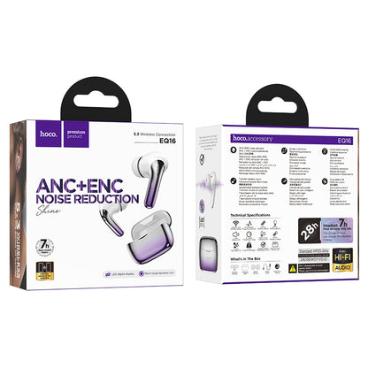 EQ16 Shine true wireless ANC+ENC Noise Reduction BT Headset (Black, Red, Blue, Purple Glaze Color) - hocotech