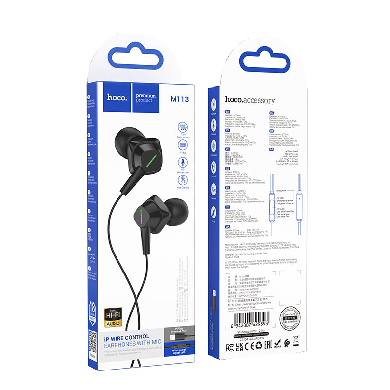 M113 Clear Universal Digital Earphones with Microphone iP - hocotech