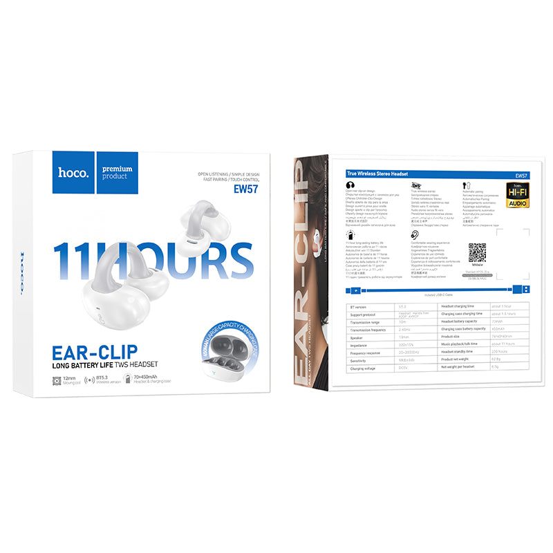 EW57 Auspicious Clip-on True Wireless Bluetooth Headset (Black,White Color) - hocotech