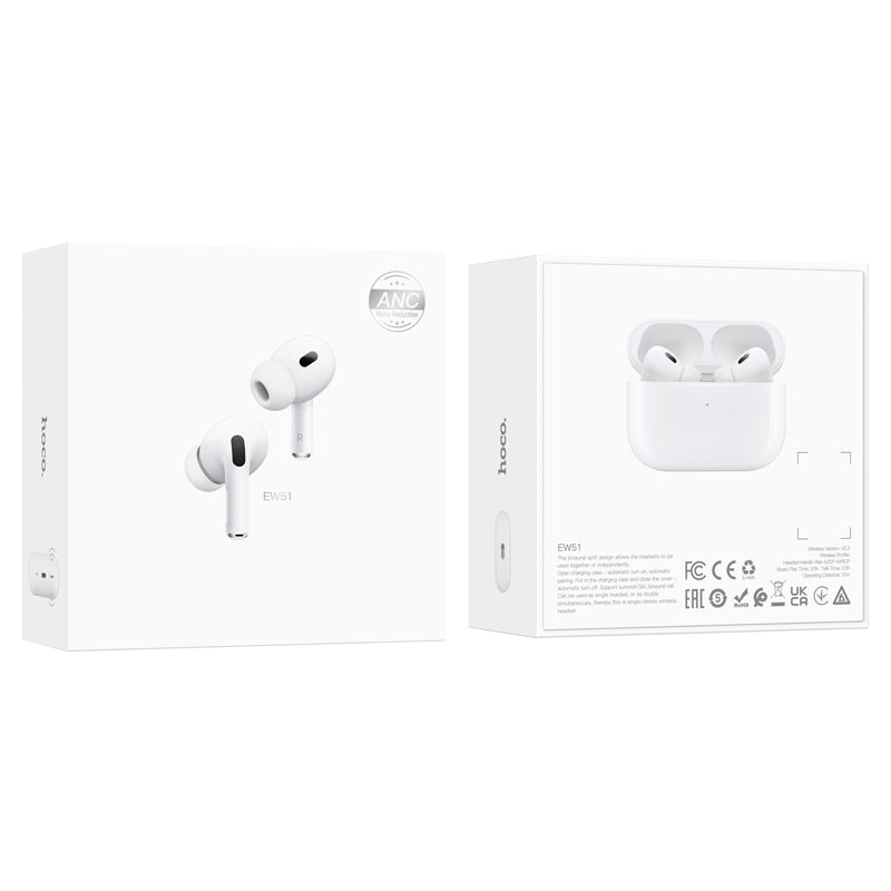 EW51 True Wireless ANC Noise Reduction Bluetooth Headset White Color - hocotech