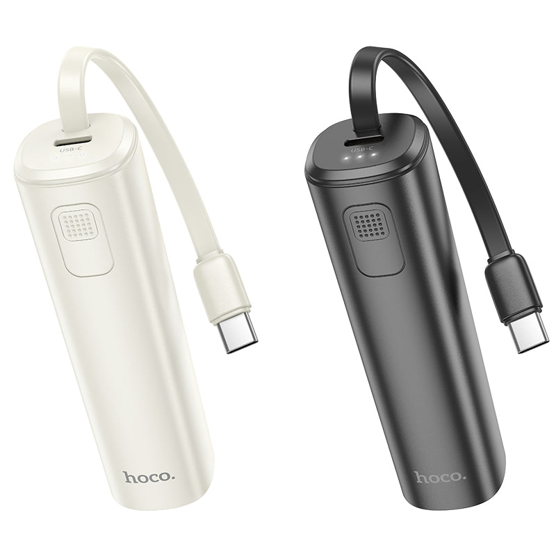 J113 Energy Bar Wired Power Bank Type-C 5000mAh (Black, White Color) - hocotech