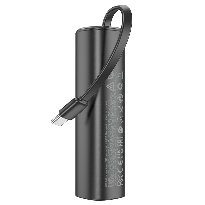 J113 Energy Bar Wired Power Bank Type-C 5000mAh (Black, White Color) - hocotech