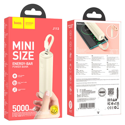 J113 Energy Bar Wired Power Bank Type-C 5000mAh (Black, White Color) - hocotech