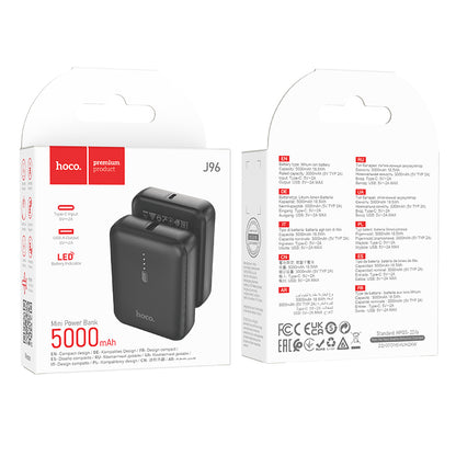 J96 Strider Mini Power Bank Typ-C Input Led Battery Indicator 5000mAh Black Color - hocotech