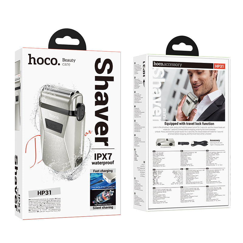 HP31 Zinc Alloy Waterproof Double-Razor Shaver (Silver, Metal Gray Color) - hocotech