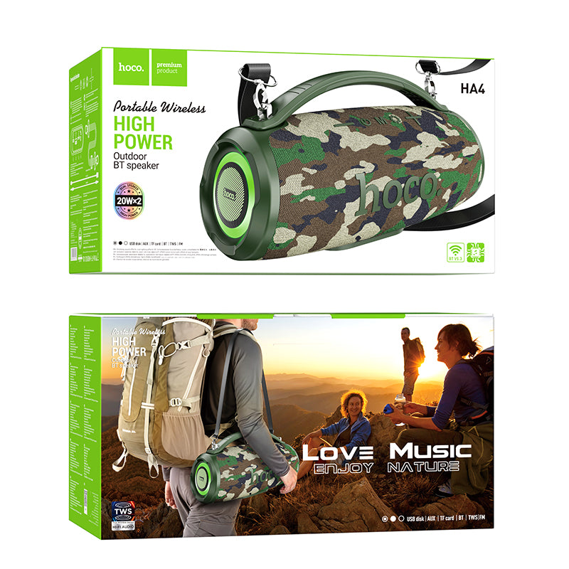 HA4 Powerfull Outdoor Bluetooth Speaker (Black & Camouflage Green Color) - hocotech
