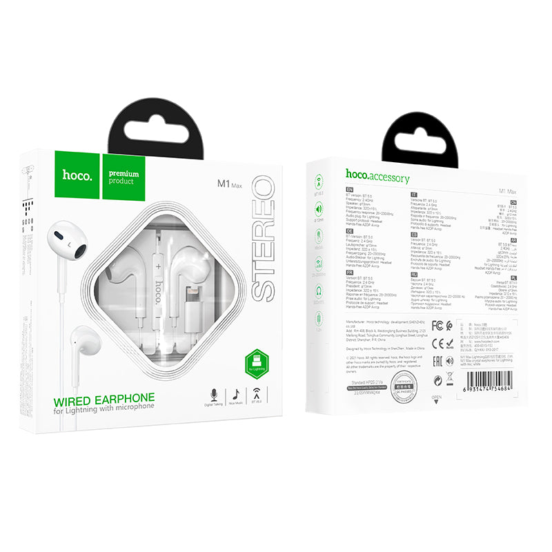 M1 Max Wired Crystal Earphones for iP with Microphone White Color - hocotech
