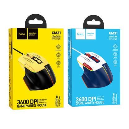 GM31 Overlord Luminous Gaming Wired Mouse (Black&Yellow, Blue&White Color) - hocotech